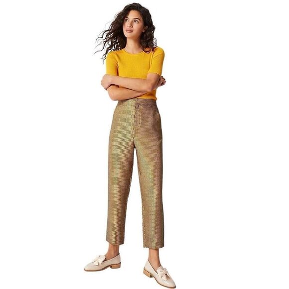 Anthropologie LP Maeve Melyssa Jacquard Trousers Pants Gold Chevron Evening - Picture 3 of 8